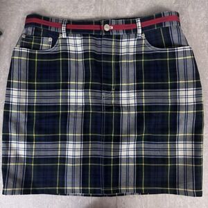 Vtg Tommy Hilfiger Plaid Wool Mini Skirt Womens Navy Green Tartan Plaid  Sz 12